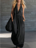 Retro-style Ruffled Collar Casual Denim Jumpsuit