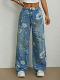 Women's Floral Print Casual Straight-leg Wide-leg Jeans