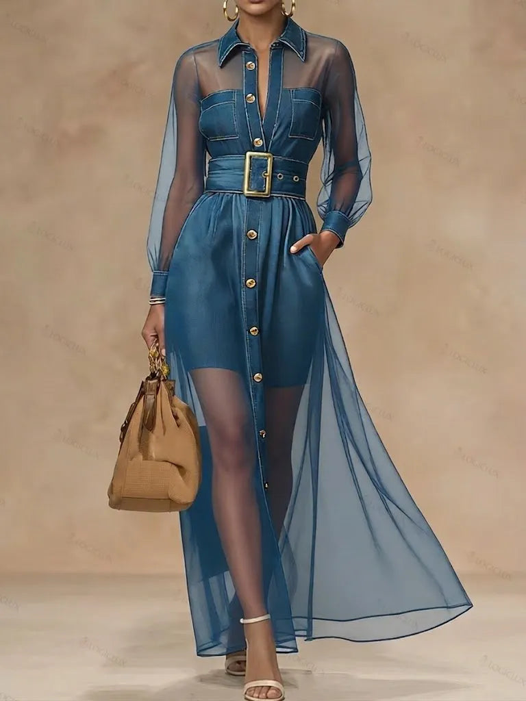Stylish Casual Spliced chiffon And Denim Dress