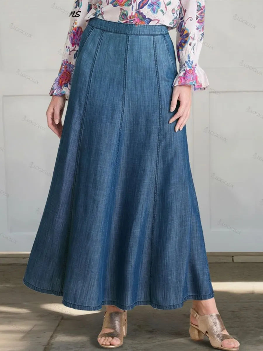 Women's High-waisted Loose-fitting Denim-look A-line Skirt