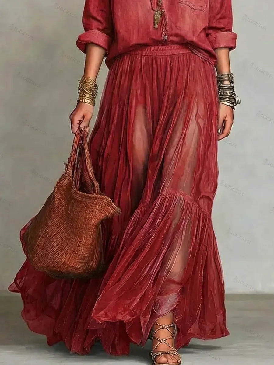 Women's Casual Stylish Organza Art Long Skirt
