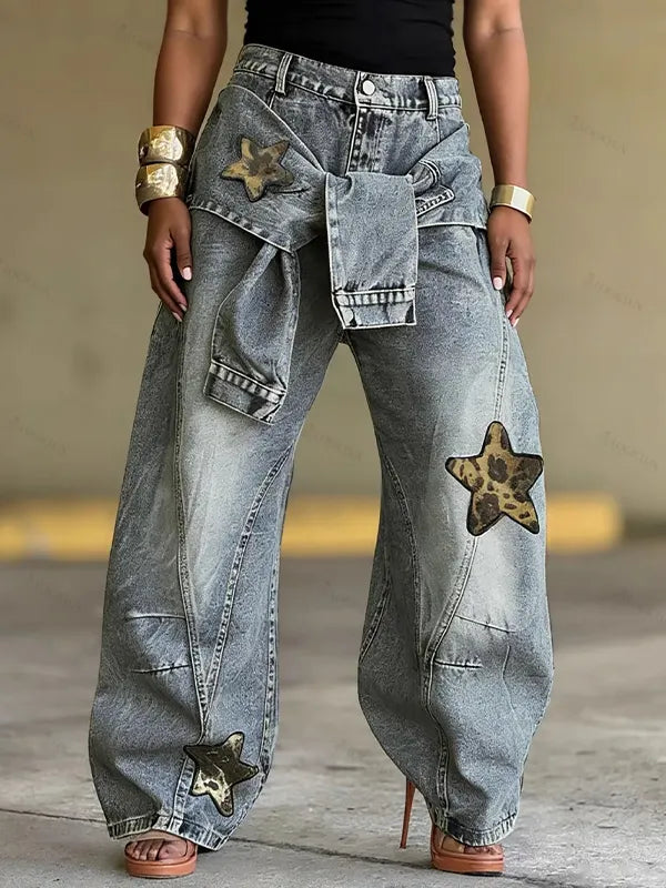 Tied Wide-Leg Jeans