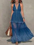Stylish And Elegant Sleeveless Denim Dress With Chiffon Paneling