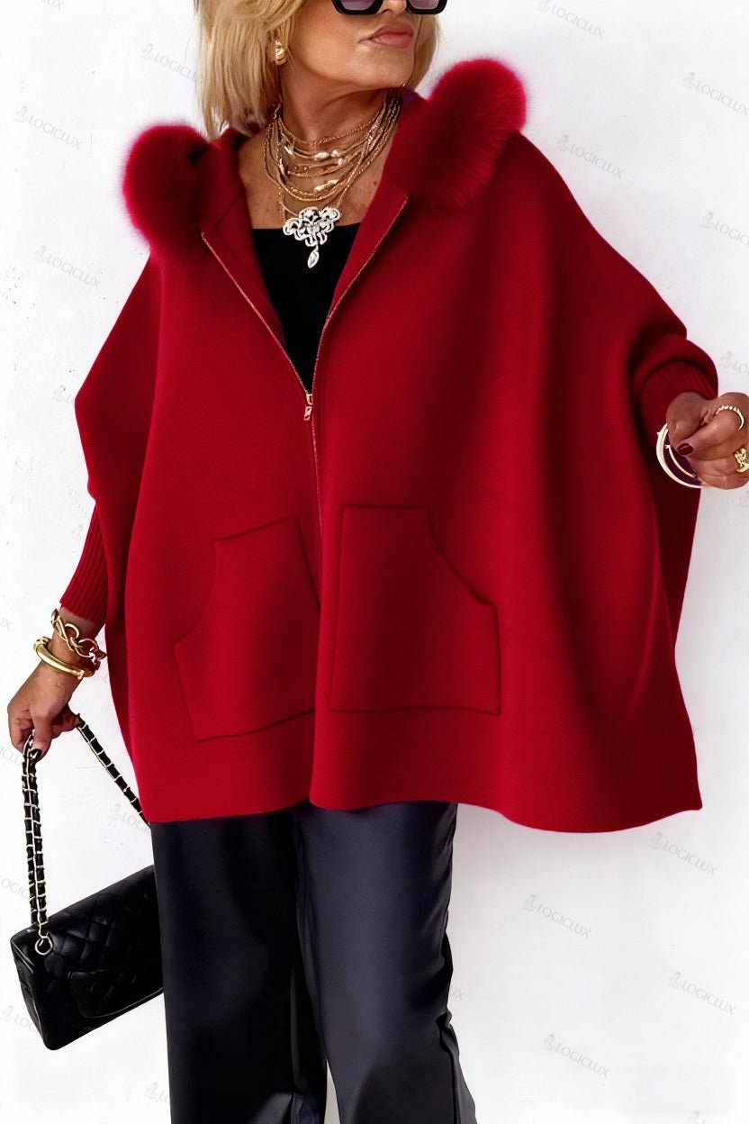 Women Fur Collar Solid Color Casual Jacket