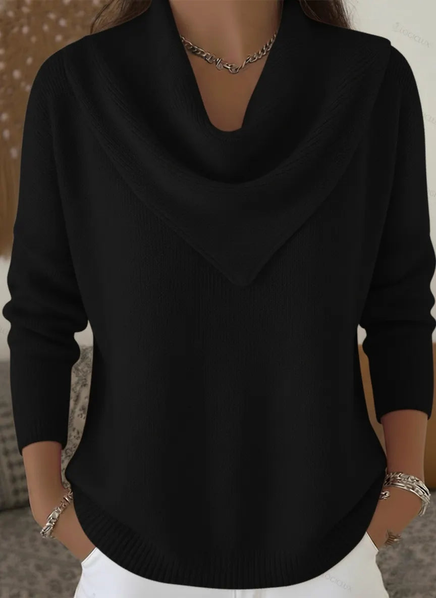 Elegant Retro Soft Triangle Neck Solid Color Sweater Top
