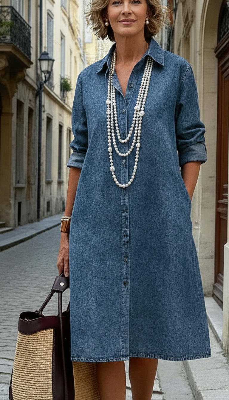 Cozy 100% Cotton Denim Shirt Dress