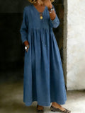 Women's V-neck Long-sleeved Casual Loose Denim Dress