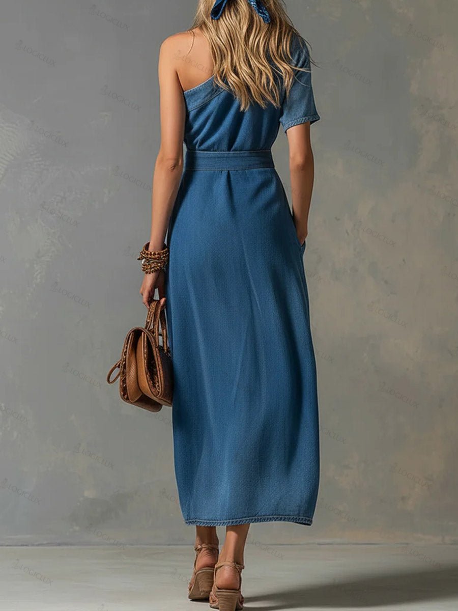 Women's Off-shoulder Short-sleeved Casual Loose Denim Dress