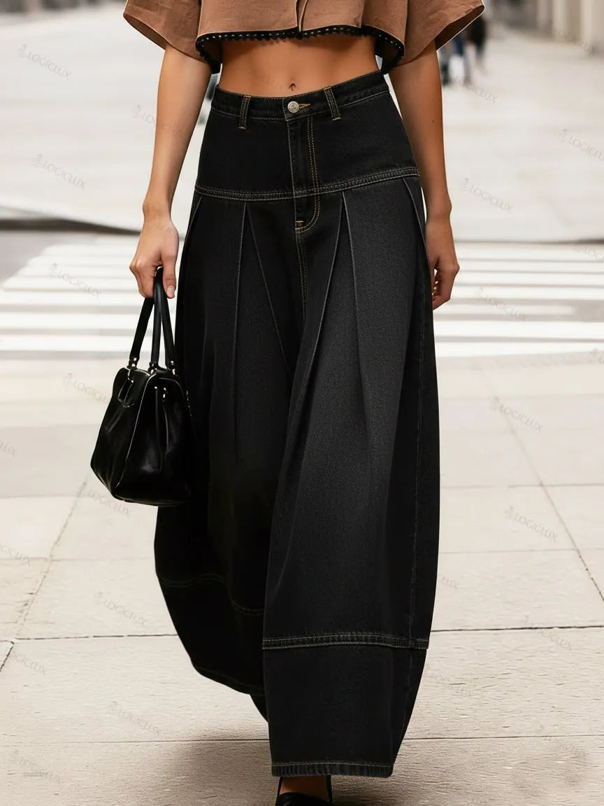 Casual Loose-fitting 100% Cotton Wide-leg Jeans