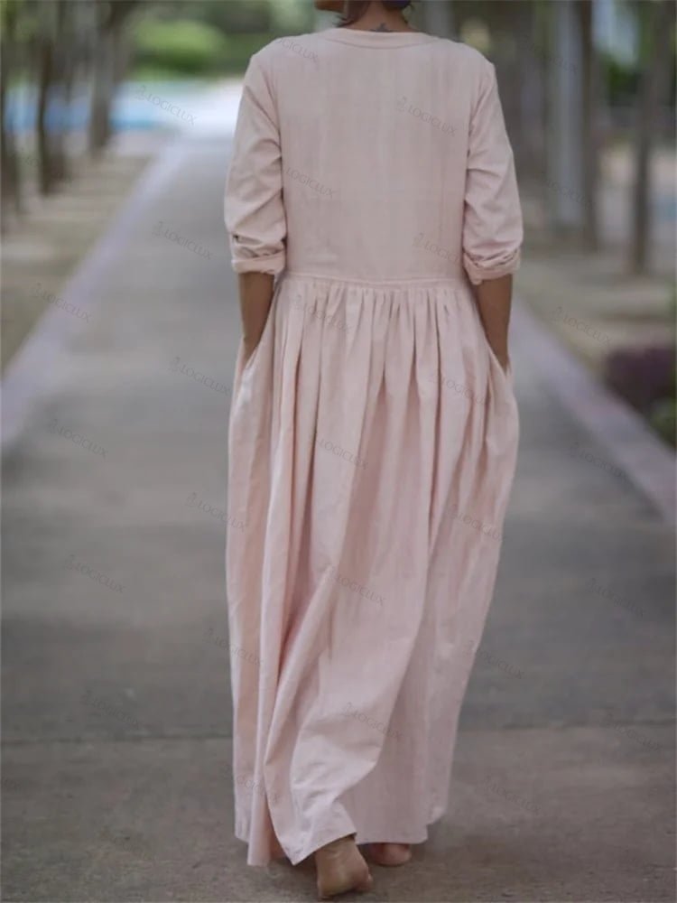 Women's Cotton and Linen Loose Casual Dress