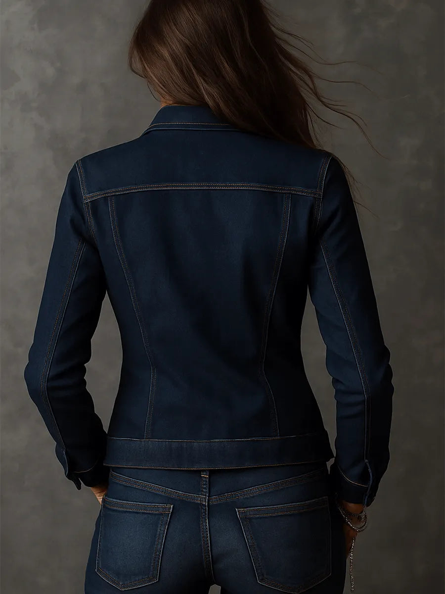 Vintage Dark Wash Denim Military Jacket