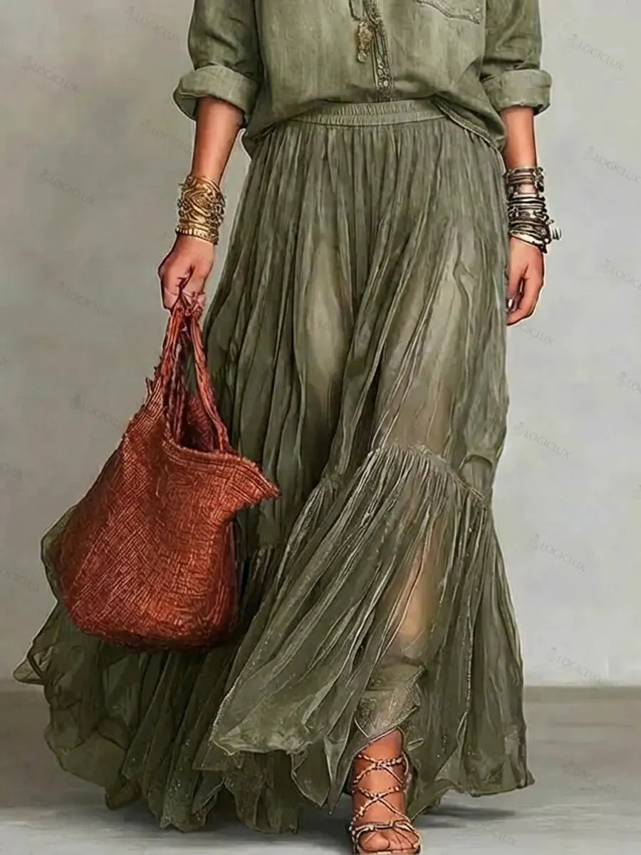 Women's Casual Stylish Organza Art Long Skirt