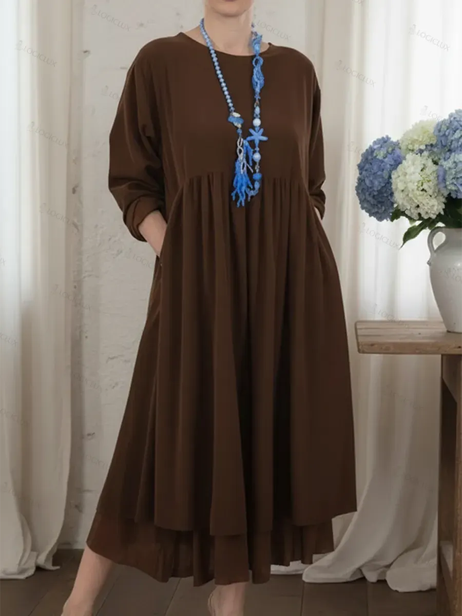 Women's Loose-fitting Double-layered Hem Midi Dress