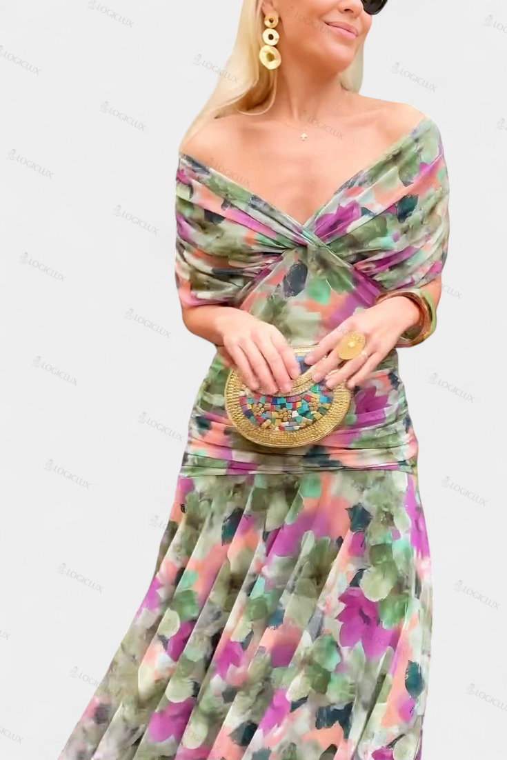 Long Floral Dress with V-Neck