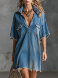 Women's Shirt Collar 1/2 Sleeve Casual Loose Denim Dress