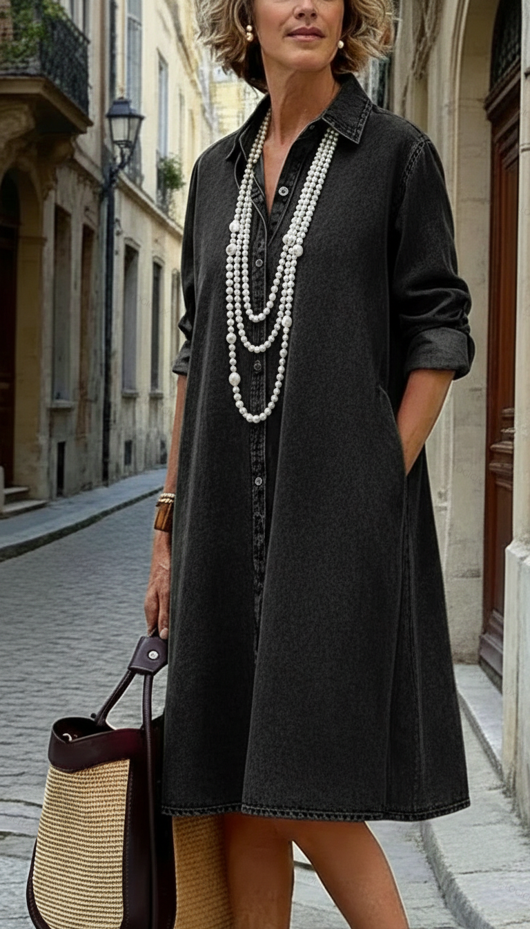 Cozy 100% Cotton Denim Shirt Dress