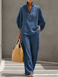 Casual Tencel Denim Top And Pants Two-piece Set
