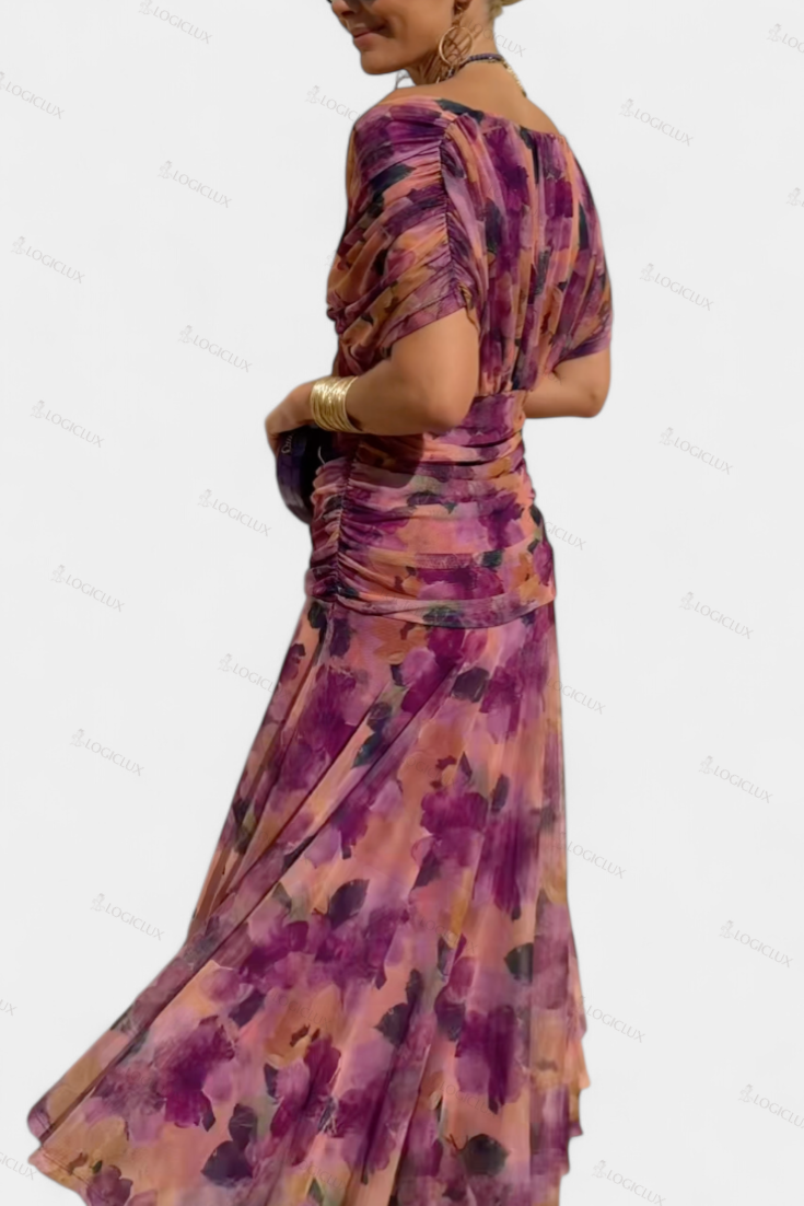 Long Floral Dress with V-Neck