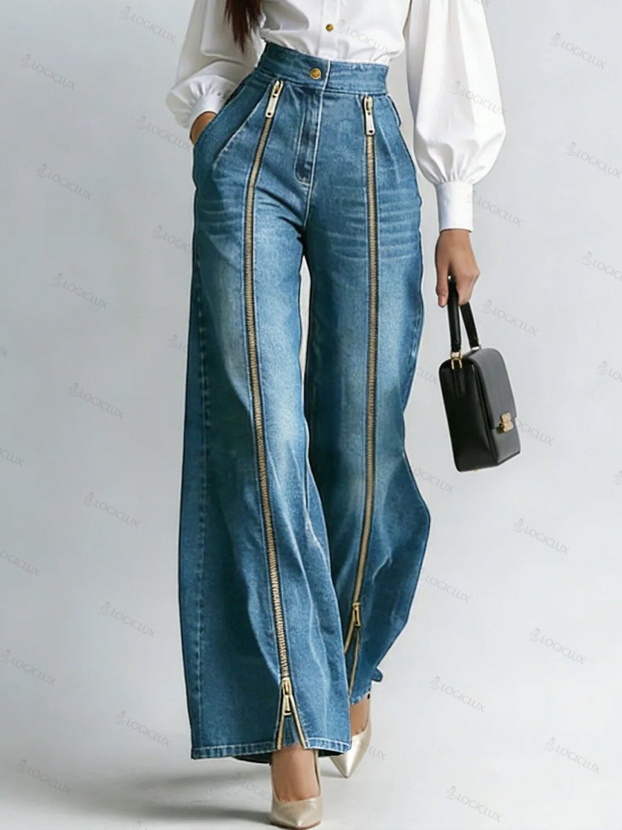 Women's High-waisted Casual Loose-fitting Wide-leg Jeans