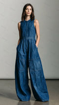 Women's Sleeveless Wide-leg Denim Jumpsuit