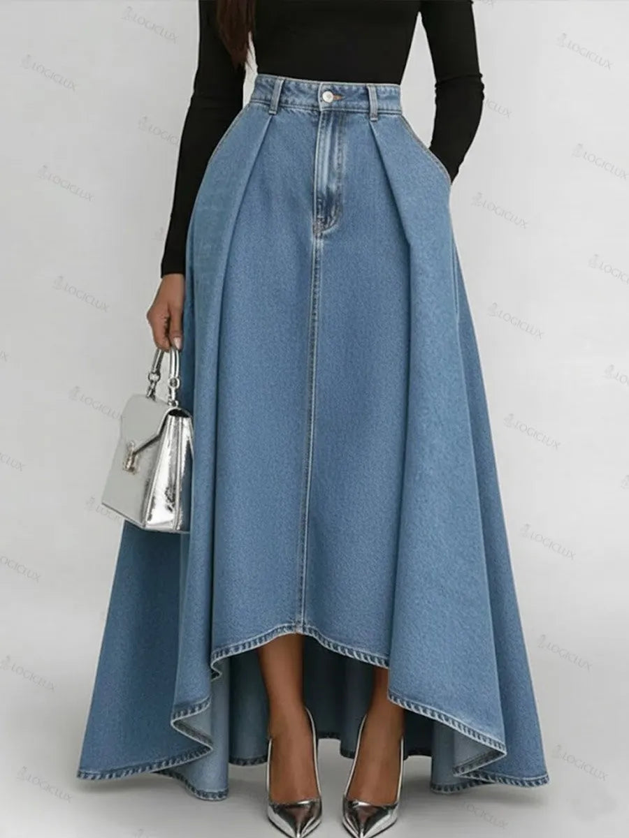 Women's High-waisted Loose-fitting A-line Denim Skirt