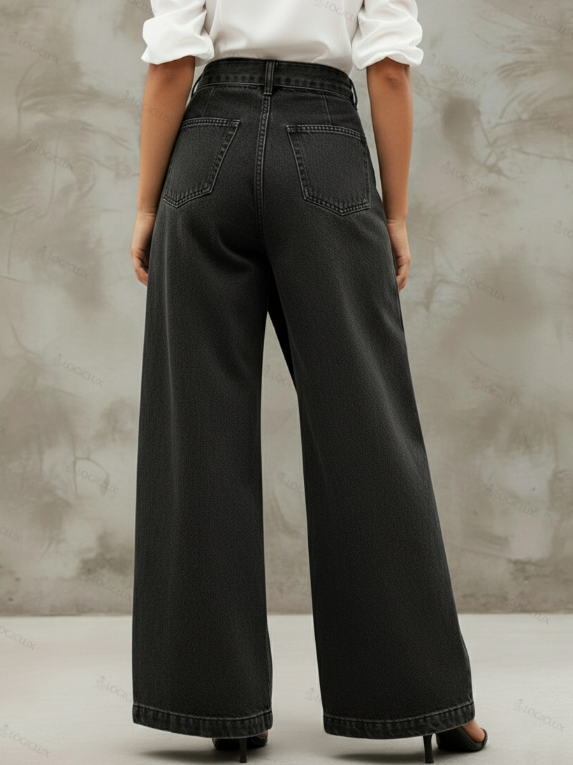 Stylish Elegant Wrap-around Faux Two-piece Denim Pants