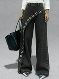 Casual And Stylish Jeans With Metal Buckles.