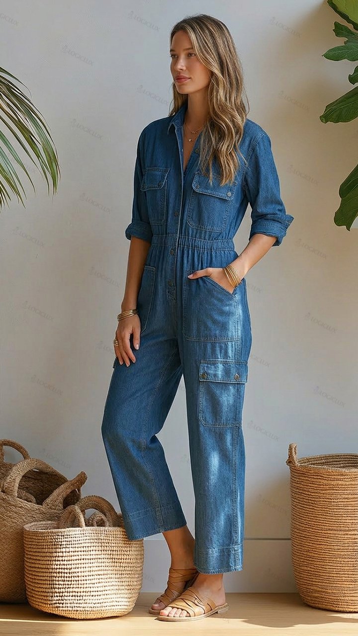 Women's Multi-pocket Denim Jumpsuit