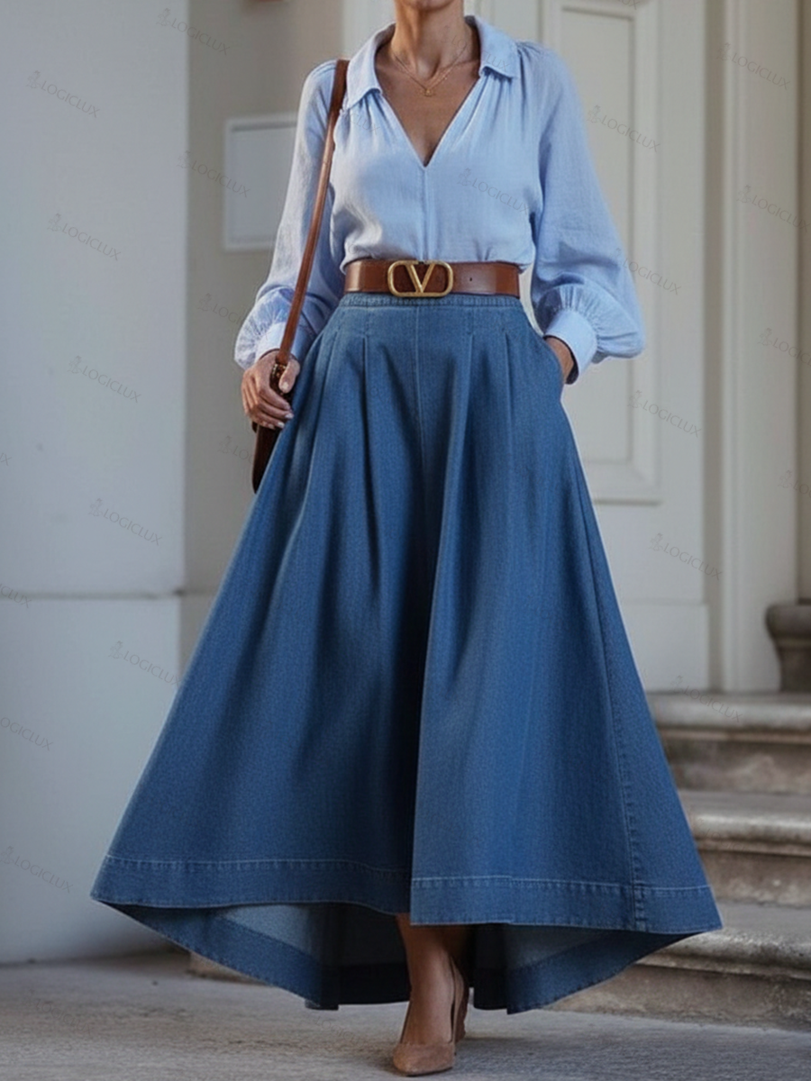 Elegant Stylish Irregular Hem Denim Skirt