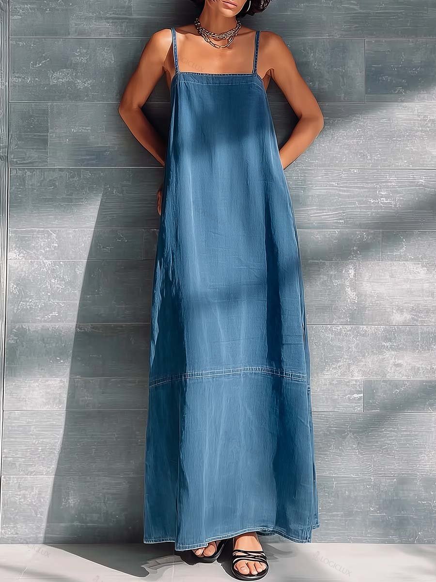Women's Sleeveless Casual Loose Denim Suspender Dress