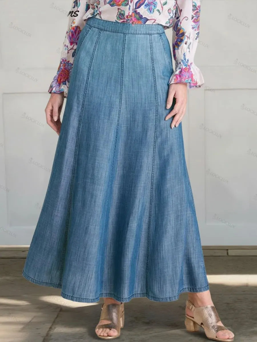 Women's High-waisted Loose-fitting Denim-look A-line Skirt