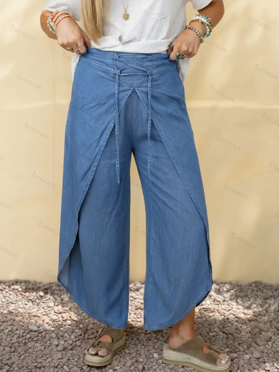 Women's Fashionable Lace-up Tencel Cotton Trousers