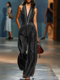 Women's V-neck Sleeveless Casual Loose Denim Jumpsuit With Wide Legs