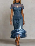 Women's Stand-collar Short-sleeve Slim-fit Casual Denim Dress