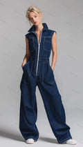 Women's Sleeveless Denim Wide-leg Jumpsuit