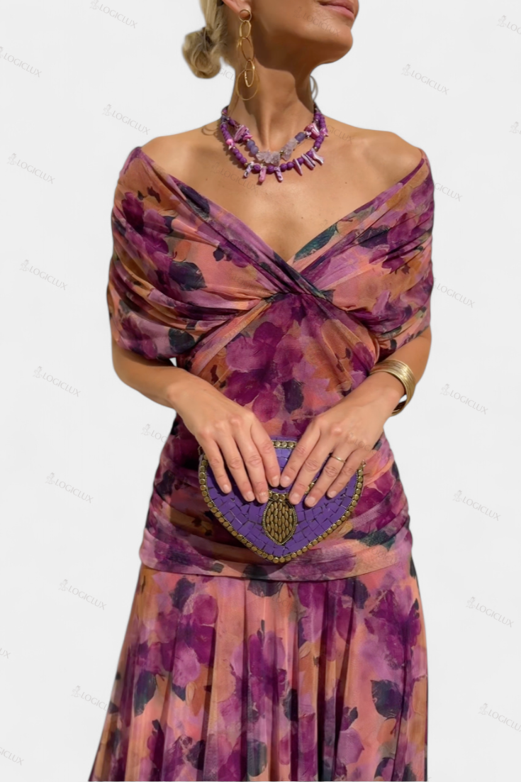 Long Floral Dress with V-Neck