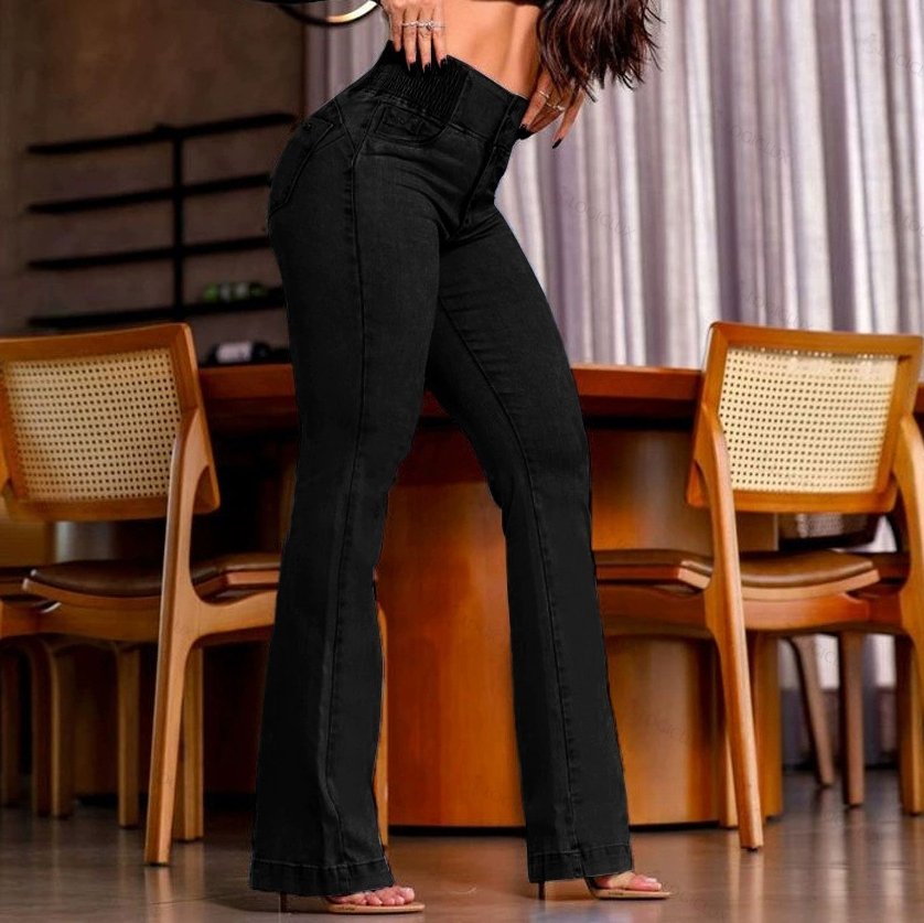 Elasticated Waistband High Waisted Stretch Skinny Micro Slim Hip Lifting Denim Trousers