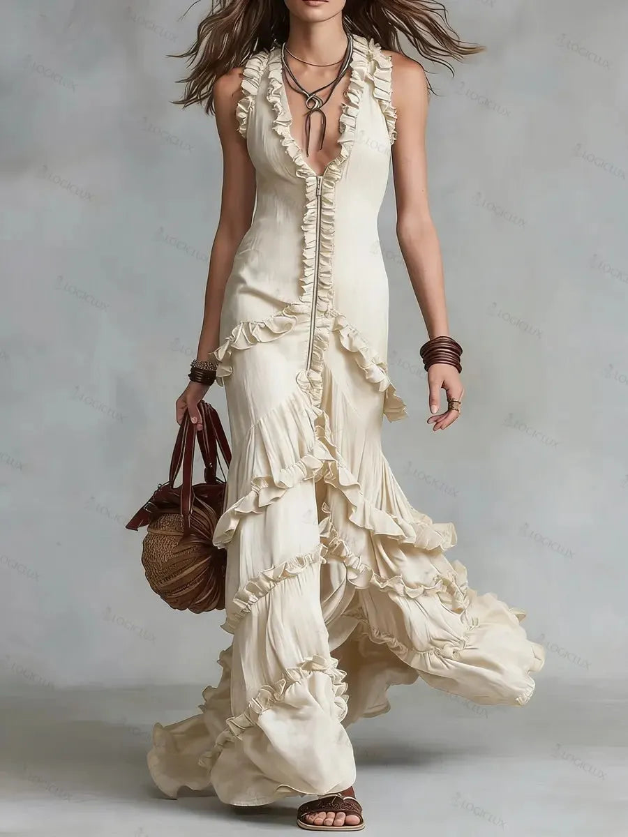 Women's Sleeveless Dress With Decorative Lace