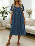 Women's Ruffled V-neck Short-sleeved Casual Loose Denim Dress