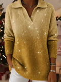 Dreamy Starry Sky Gradient Polo Collar Knit Sweater Top