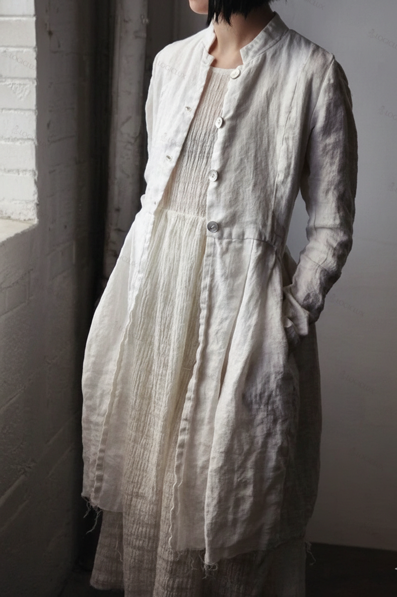 Vintage Pocket Button Linen Cotton Comfy Long Coat
