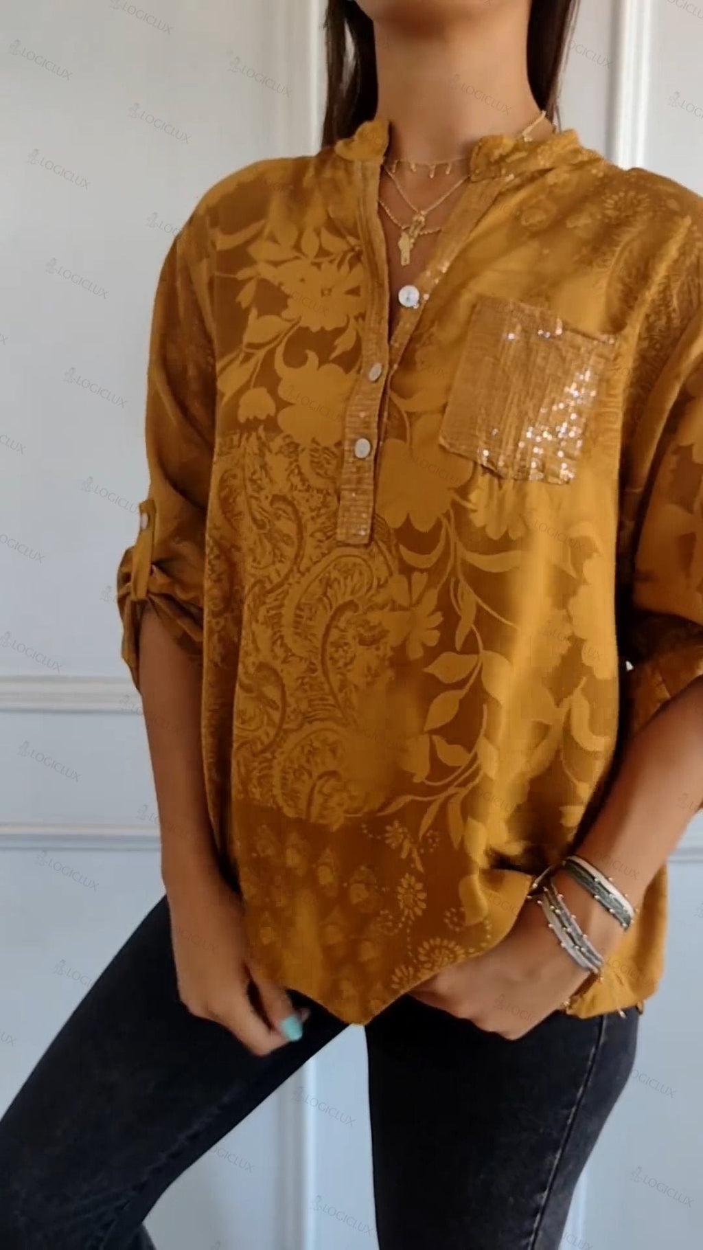 V-neck Half-button Printed Top(buy more save more)