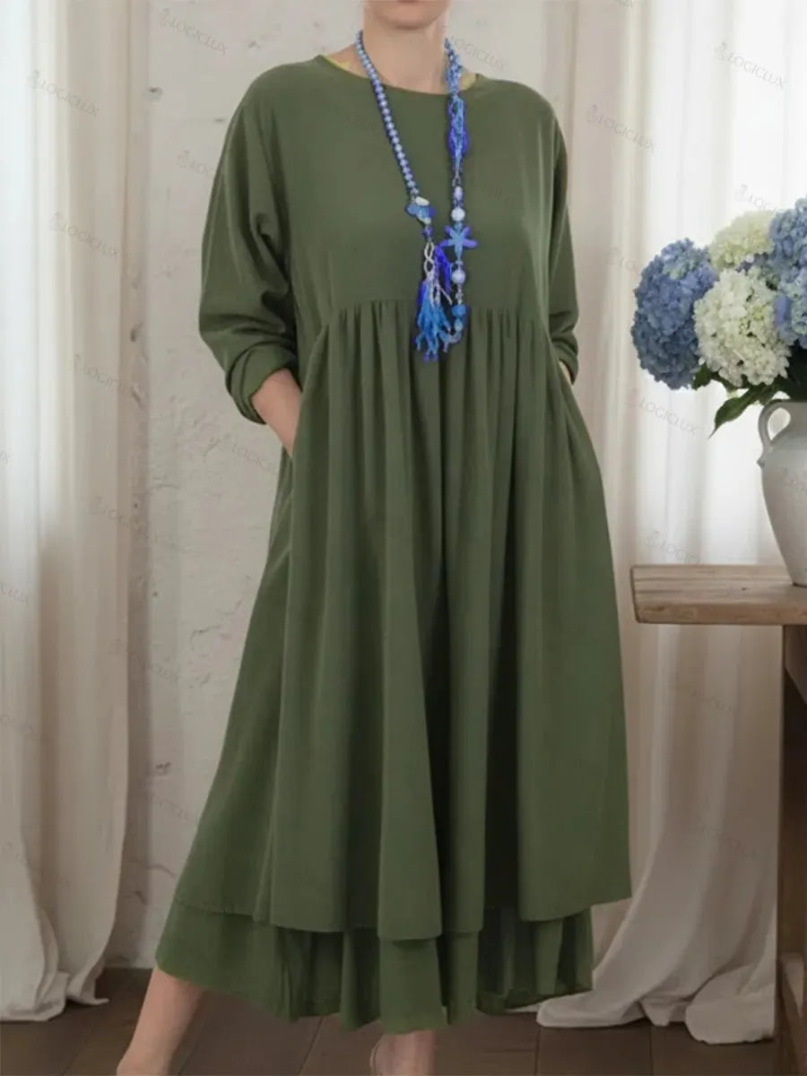 Women's Loose-fitting Double-layered Hem Midi Dress