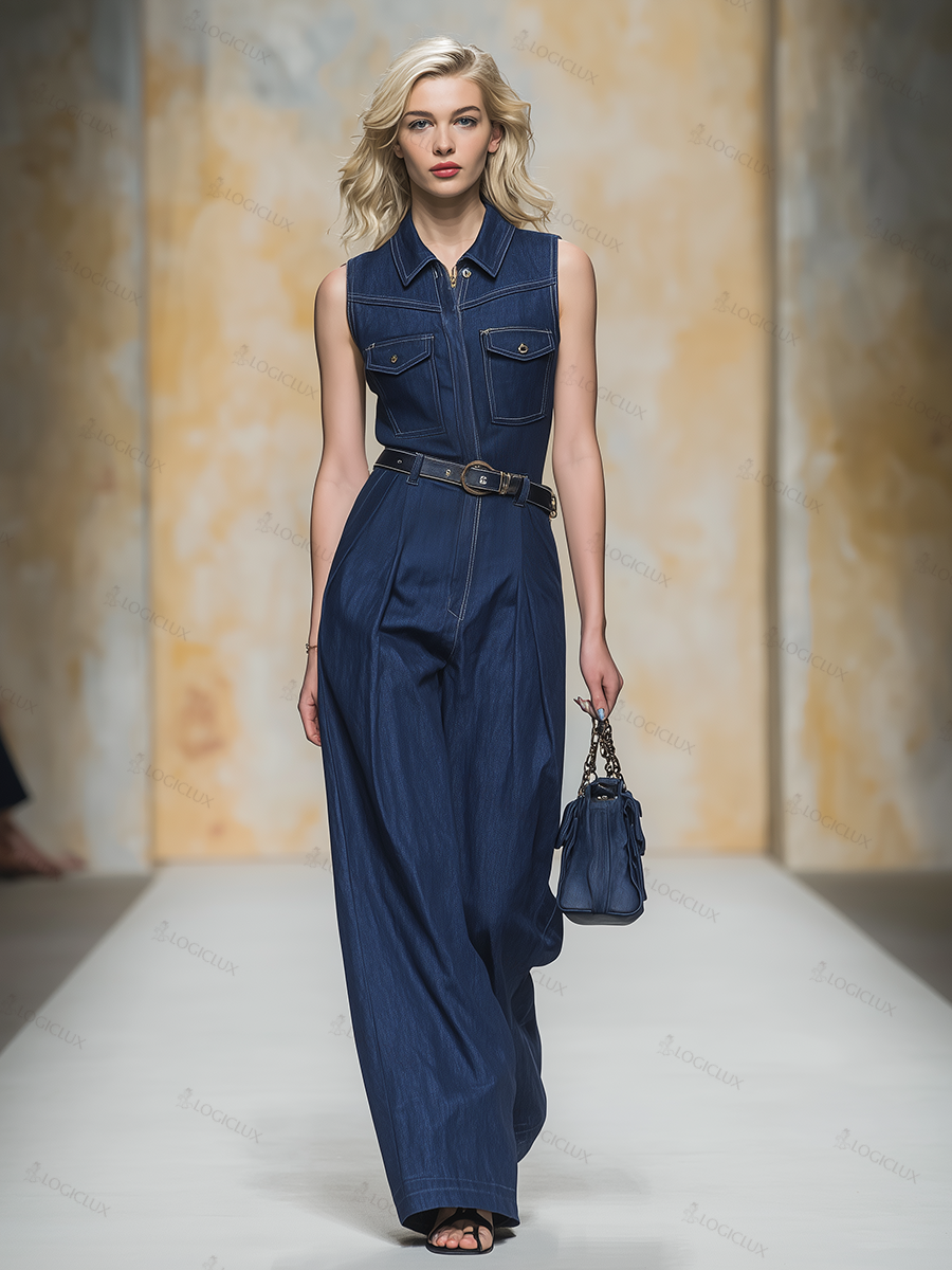 Vintage And Fashionable Casual Sleeveless Denim Jumpsuit