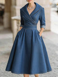 Women's V-neck Long-sleeved Casual Loose Denim Dress