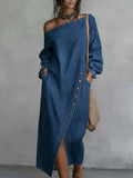 Women's Casual Off-shoulder Long-sleeve Denim Dress