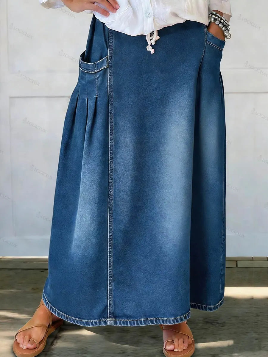 Women's High-waisted Casual Loose Denim Skirt