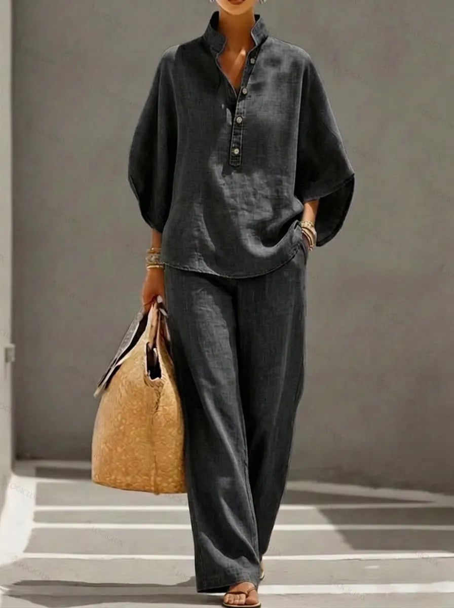 Casual Tencel Denim Top And Pants Two-piece Set