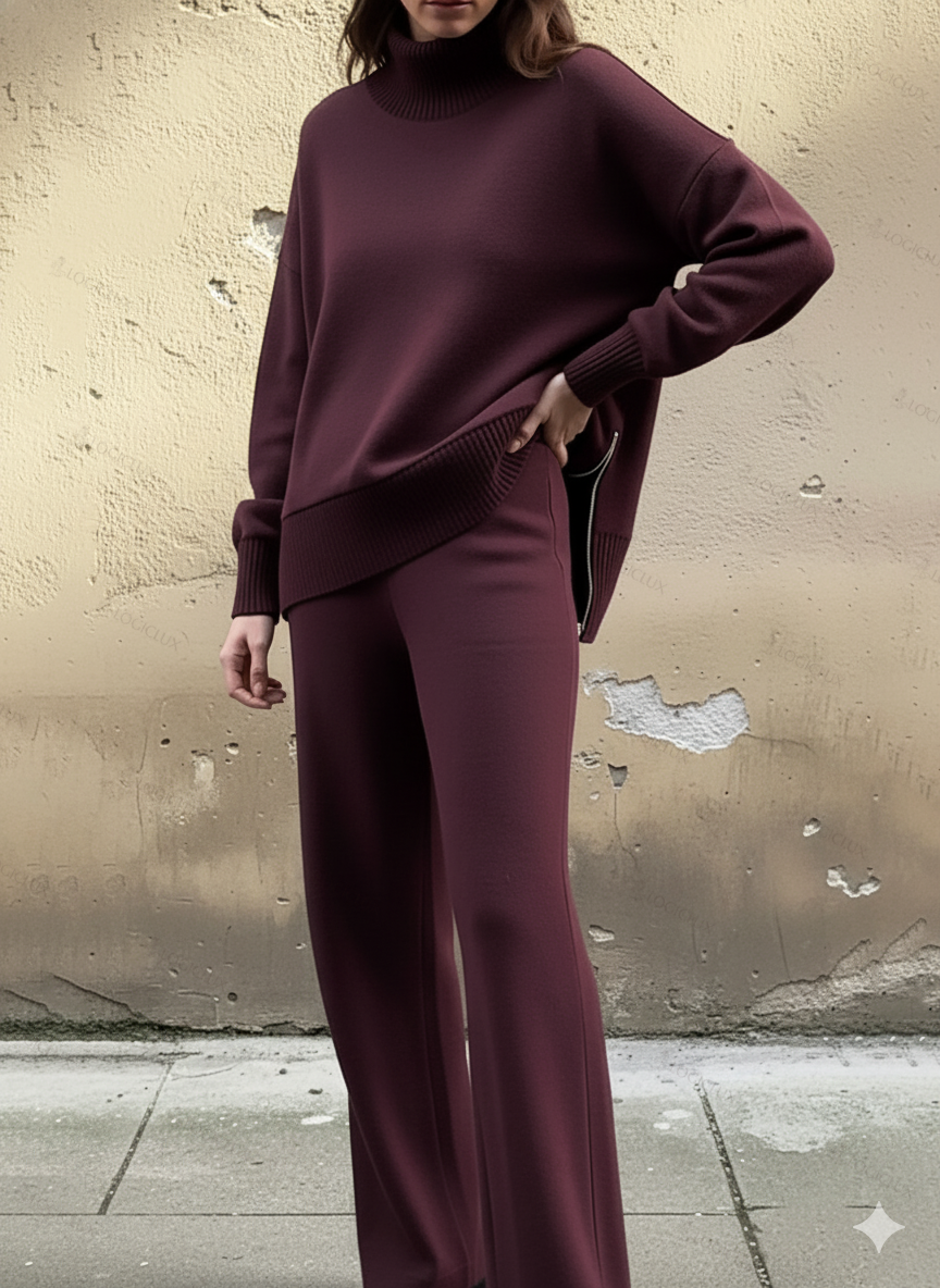 Casual Travel Stand Collar Side Zipper Top Straight Pants Two-Piece Set