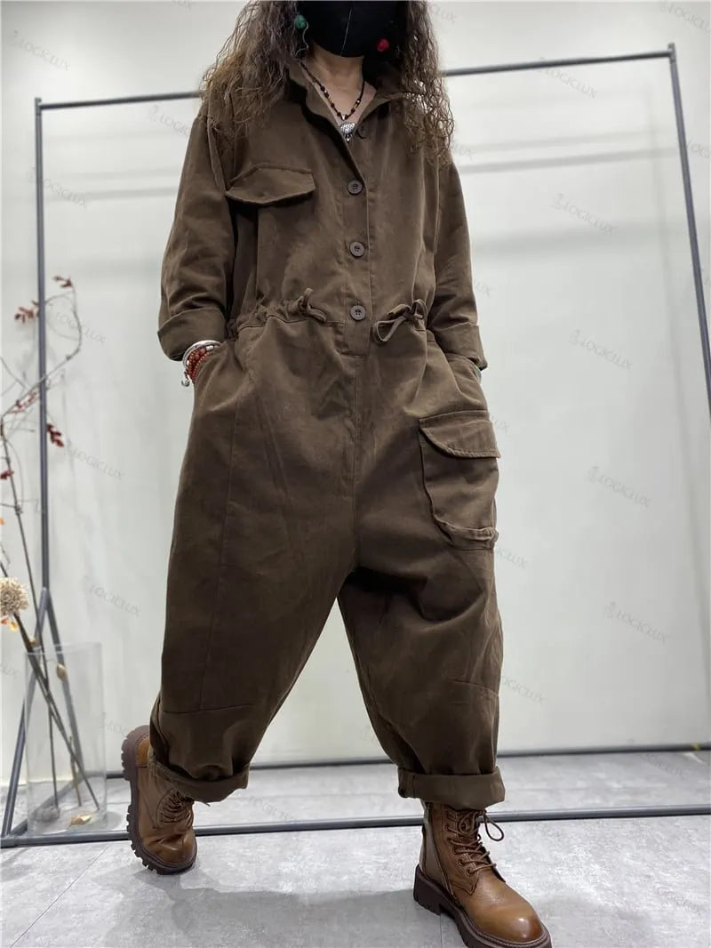 Vintage literary hundred hundred size loose one-piece dress pants